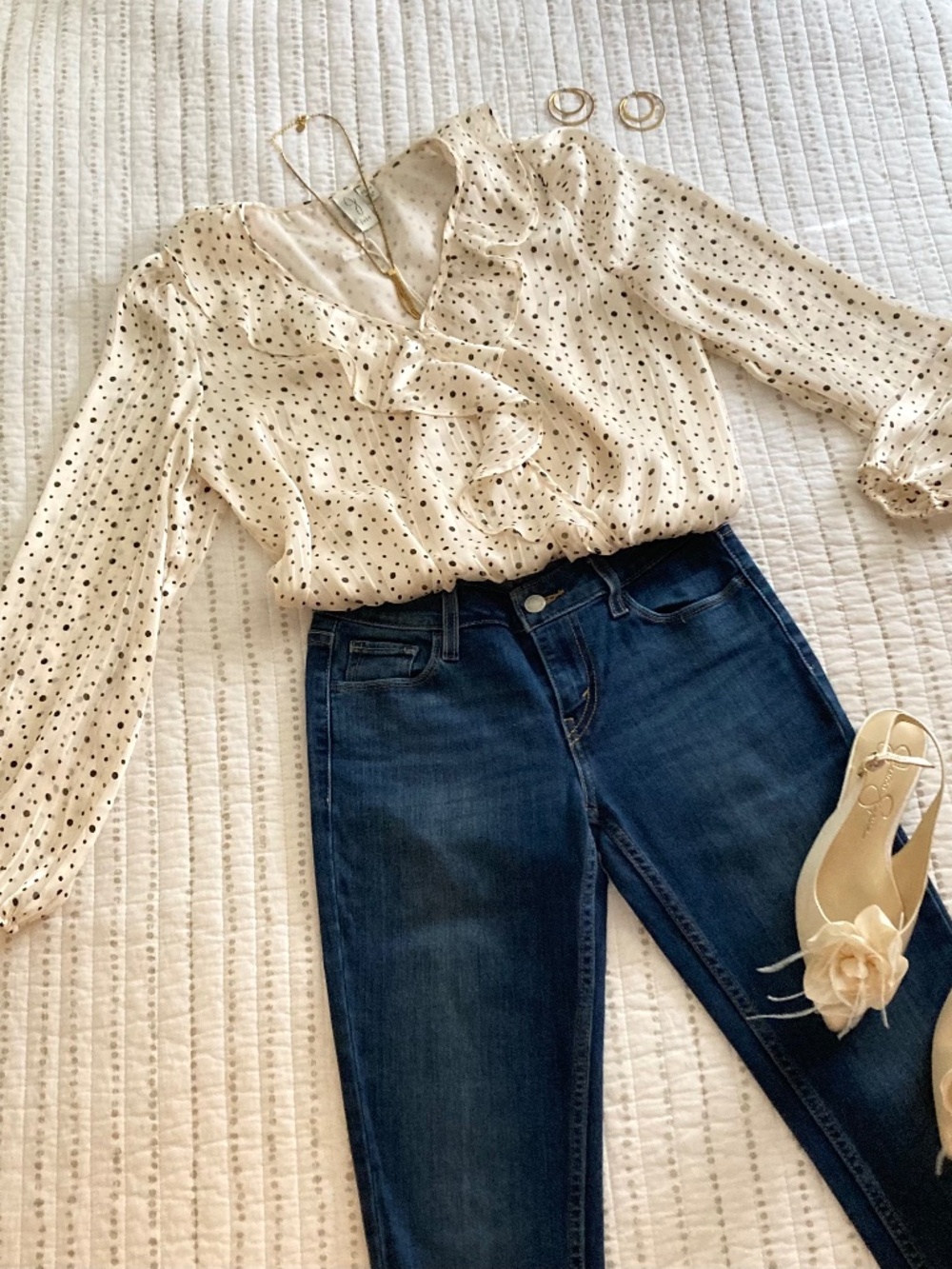 NWT Joie Satiny Blouse Ivory Polka Dots Feminine Romantic Prep Sz XS
